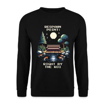Respawn-Punkt: Am Koi-Teich | Ruhe, Zen - Unisex Pullover - Schwarz - Vorne - Alina (178cm) & Michal (187cm)