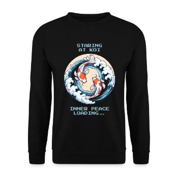 Staring at Koi: Peace Invites | Zen, Garden Pond - Unisex Sweatshirt - black - Front - Alina (178cm) & Michal (187cm)