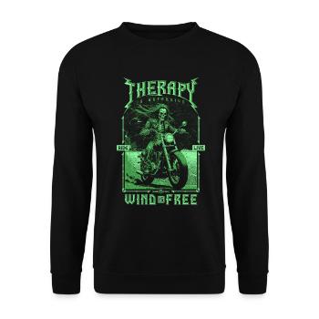 Therapie ist teuer Wind ist kostenlos Biker Schädel - Unisex Pullover - Schwarz - Vorne - Alina (178cm) & Michal (187cm)