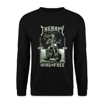 Therapie ist teuer Wind ist kostenlos Biker Schädel - Unisex Pullover - Schwarz - Vorne - Alina (178cm) & Michal (187cm)