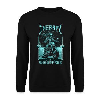 Therapie ist teuer Wind ist kostenlos Biker Schädel - Unisex Pullover - Schwarz - Vorne - Alina (178cm) & Michal (187cm)