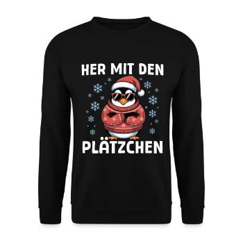 Christmas Penguin - Bring on the cookies - Unisex Sweatshirt - black - Front - Alina (178cm) & Michal (187cm)