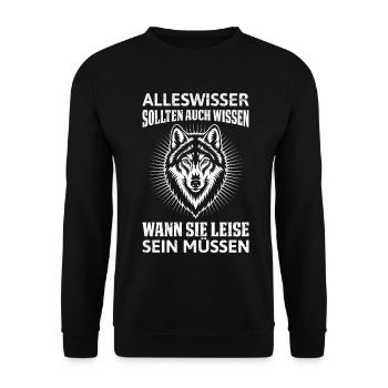 Wolf Spirit ALLESWISSER SOLLTEN WISSEN Lustiges - Sweat-shirt Unisexe - noir - Devant - Alina (178cm) & Michal (187cm)
