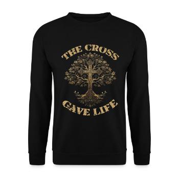Christliches Kreuz Baum The Cross Gave Life - Unisex Pullover - Schwarz - Vorne - Alina (178cm) & Michal (187cm)