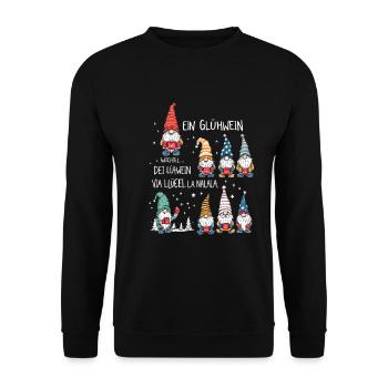 Ein Glühwein Wichtel La Nalala Weihnachten - Unisex Pullover - Schwarz - Vorne - Alina (178cm) & Michal (187cm)