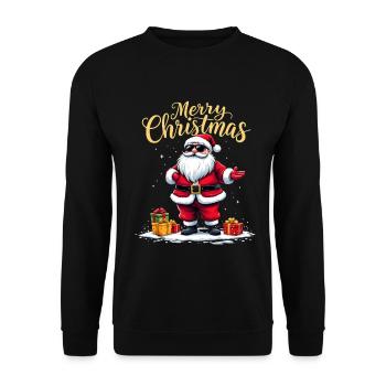 Merry Christmas Weihnachtsmann Mit Geschenken - Unisex Pullover - Schwarz - Vorne - Alina (178cm) & Michal (187cm)