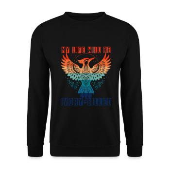 Elfenbein Specht My Life Will Be Ivory Billed - Unisex Pullover - Schwarz - Vorne - Alina (178cm) & Michal (187cm)