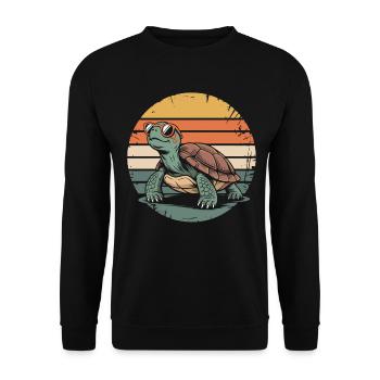 Retro turtle at sunset - Unisex Sweatshirt - black - Front - Alina (178cm) & Michal (187cm)