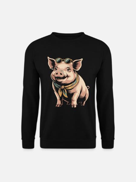Sunglasses Pig with Bandana - Unisex Sweatshirt - black