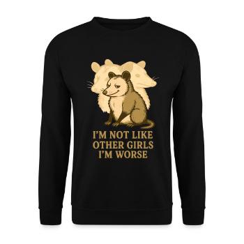 Pas comme les autres filles Je suis pire Humour Possum - Sweat-shirt Unisexe - noir - Devant - Alina (178cm) & Michal (187cm)