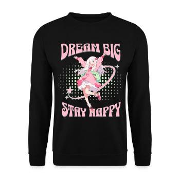 Dream big stay happy - positive Vibes Anime Shirt - Unisex Pullover - Schwarz - Vorne - Alina (178cm) & Michal (187cm)