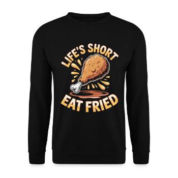  Lebenskurz Hähnchen Liebhaber Frittiertes Essen - Unisex Pullover - Schwarz - Vorne - Alina (178cm) & Michal (187cm)