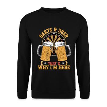 Darts und Bier, darum bin ich hier - Unisex Pullover - Schwarz - Vorne - Alina (178cm) & Michal (187cm)