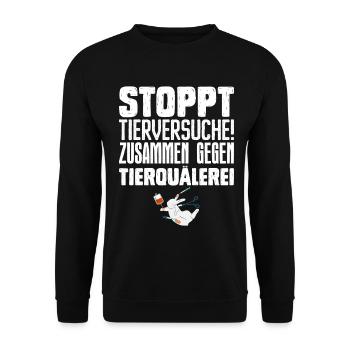 Tierschutz STOPPT TIERVERSUCHE ZUSAMMEN GEGEN - Unisex Pullover - Schwarz - Vorne - Alina (178cm) & Michal (187cm)