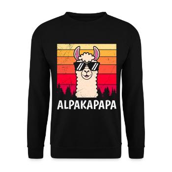 Väter ALPAKAPAPA Retro Lama Lustiges - Unisex Pullover - Schwarz - Vorne - Alina (178cm) & Michal (187cm)