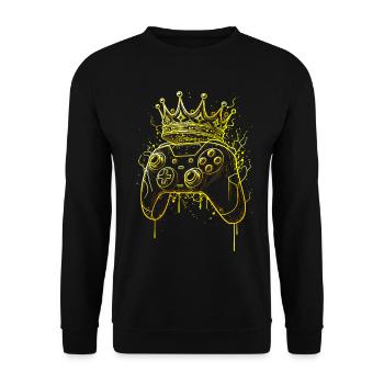 Gaming König Controller Gold Linien Zocker Motiv - Unisex Pullover - Schwarz - Vorne - Alina (178cm) & Michal (187cm)
