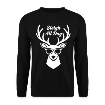 Sleigh All Day Deer Graphic - Unisex Pullover - Schwarz - Vorne - Alina (178cm) & Michal (187cm)
