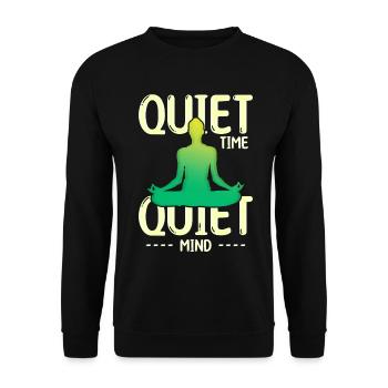 Stillezeit Meditation Silhouette Grün Gelb - Unisex Pullover - Schwarz - Vorne - Alina (178cm) & Michal (187cm)
