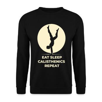 Essen Schlafen Calisthenics Wiederholen Fitness Gym Workout - Unisex Pullover - Schwarz - Vorne - Alina (178cm) & Michal (187cm)