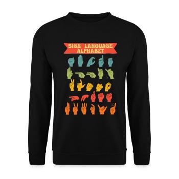 ASL Gebärdensprache Sign Language Alphabet - Unisex Pullover - Schwarz - Vorne - Alina (178cm) & Michal (187cm)