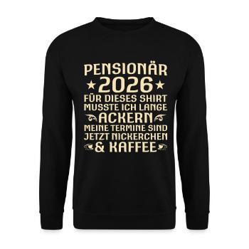 Pensionär 2026 Lustiges Kollege Abschied - Unisex Pullover - Schwarz - Vorne - Alina (178cm) & Michal (187cm)