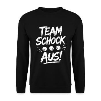Team Schock Aus! Schock Out! Würfeln Knobeln Jule - Unisex Pullover - Schwarz - Vorne - Alina (178cm) & Michal (187cm)