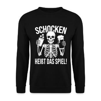 Schocken Heißt Das Spiel Schockbesteck Schock Aus! - Unisex Pullover - Schwarz - Vorne - Alina (178cm) & Michal (187cm)