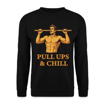 Klimmzüge &amp; Chill Calisthenics Fitness-Studio-Training - Unisex Pullover - Schwarz - Vorne - Alina (178cm) & Michal (187cm)