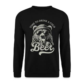 Bierzeit Bär mit Sonnenbrille - Unisex Pullover - Schwarz - Vorne - Alina (178cm) & Michal (187cm)