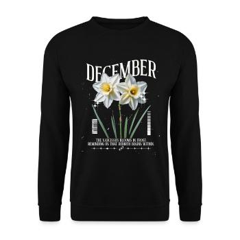 Geburtsblumen Geburtsblume Dezember Narzisse - Unisex Pullover - Schwarz - Vorne - Alina (178cm) & Michal (187cm)