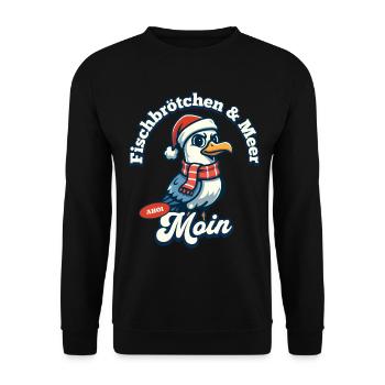 Fish sandwich & sea seagull with Santa hat - Unisex Sweatshirt - black - Front - Alina (178cm) & Michal (187cm)
