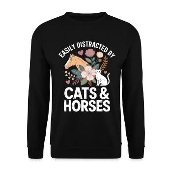 Katzen & Pferde Ablenkung - Unisex Pullover - Schwarz - Vorne - Alina (178cm) & Michal (187cm)