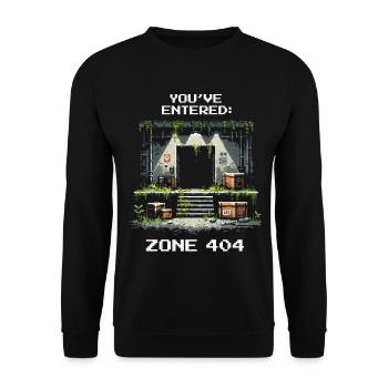 Zone 404 entdeckt | Ort nicht gefunden - Humor - Unisex Pullover - Schwarz - Vorne - Alina (178cm) & Michal (187cm)
