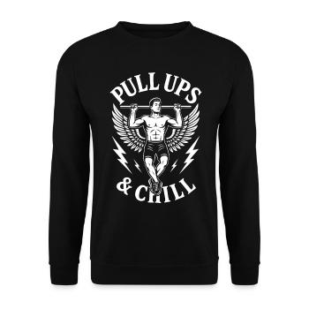 Klimmzüge &amp; Chill Calisthenics Fitness-Studio-Training - Unisex Pullover - Schwarz - Vorne - Alina (178cm) & Michal (187cm)