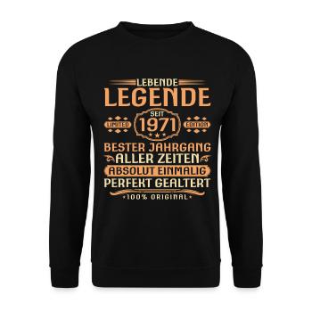 55. Geburtstag - Legende seit 1971 Jahrgang - Unisex Pullover - Schwarz - Vorne - Alina (178cm) & Michal (187cm)