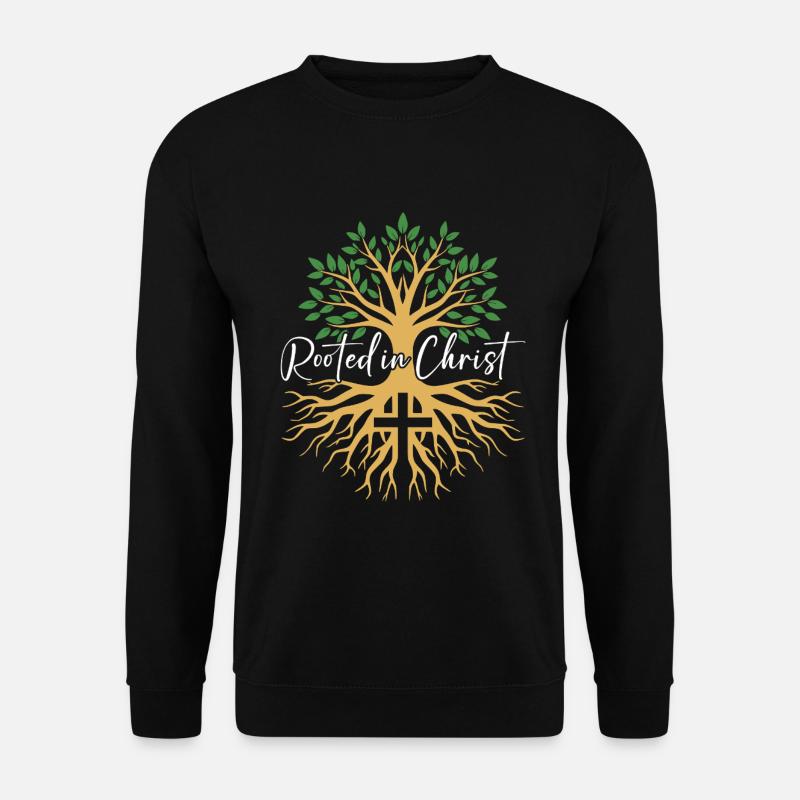 Rooted in Christ – Baum & Kreuz Glaube - Unisex Pullover - Schwarz