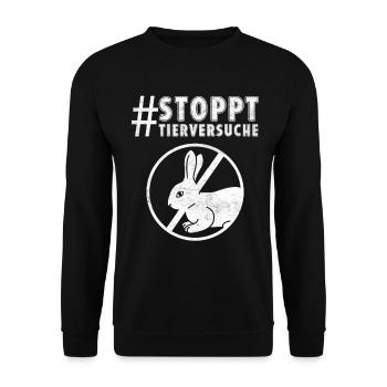 Tierschutz STOPPT TIERVERSUCHE LUSTIG - Unisex Pullover - Schwarz - Vorne - Alina (178cm) & Michal (187cm)