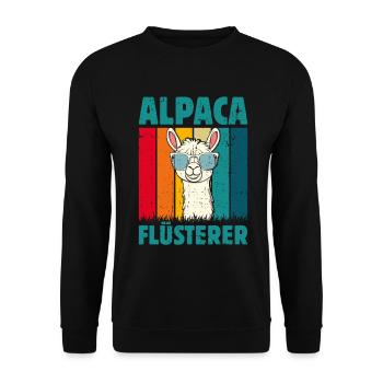Alpaka Fan ALPAKA FLÜSTERER Lama Lustiges - Unisex Pullover - Schwarz - Vorne - Alina (178cm) & Michal (187cm)
