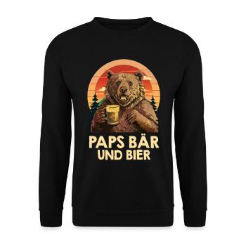 Werdender Vater PAPS BÄR UND BIER Lustiges - Unisex Pullover - Schwarz - Vorne - Alina (178cm) & Michal (187cm)