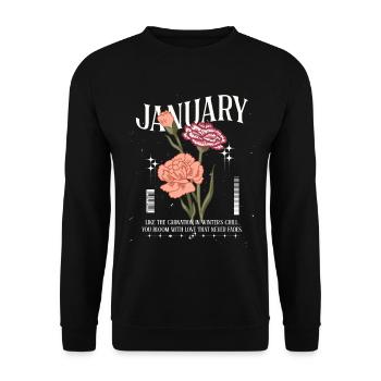 Naissance Fleurs Janvier Oeillet - Sweat-shirt Unisexe - noir - Devant - Alina (178cm) & Michal (187cm)