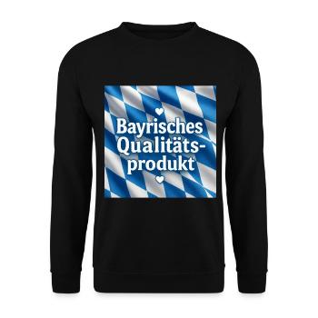 Bayrisches Qualitätsprodukt – Bayern Design Herz - Unisex Pullover - Schwarz - Vorne - Alina (178cm) & Michal (187cm)