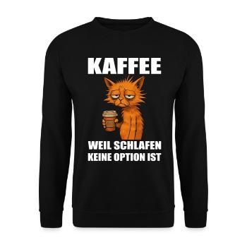 Kaffee Katze Motiv – Lustiges Morgenmuffel Design - Unisex Pullover - Schwarz - Vorne - Alina (178cm) & Michal (187cm)