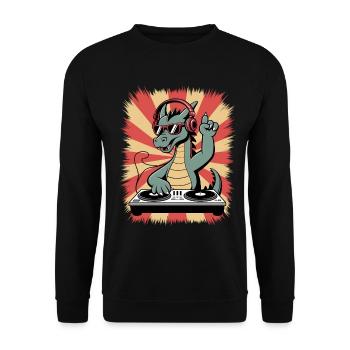 Drachen-DJ mit Kopfhörer-Beat - Unisex Pullover - Schwarz - Vorne - Alina (178cm) & Michal (187cm)