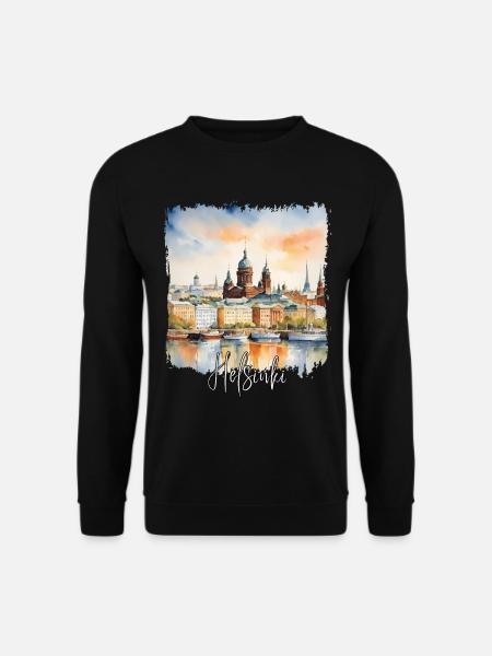 Aquarelle d’Helsinki, j’adore Helsinki - Sweat-shirt Unisexe - noir
