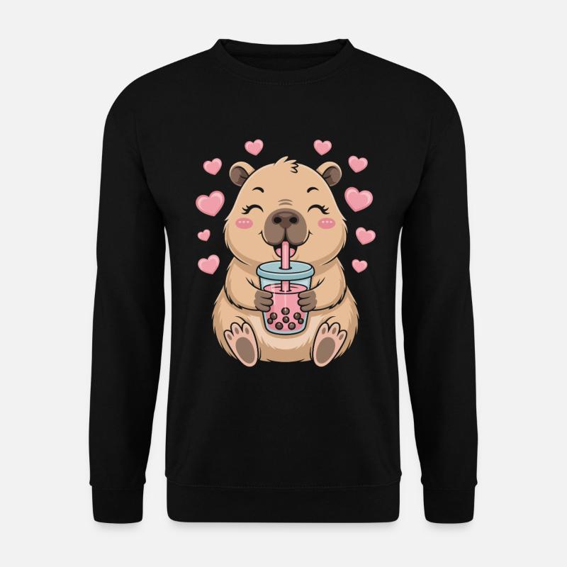 Kawaii Bubble Tee Capybara Boba Tee - Unisex Pullover - Schwarz