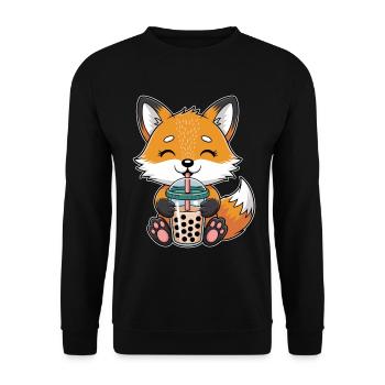 Kawaii Bubble Tee Fuchs Boba Tee - Unisex Pullover - Schwarz - Vorne - Alina (178cm) & Michal (187cm)