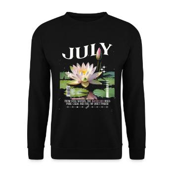 Geburtsblumen Geburtsblume July Water Lily - Unisex Pullover - Schwarz - Vorne - Alina (178cm) & Michal (187cm)
