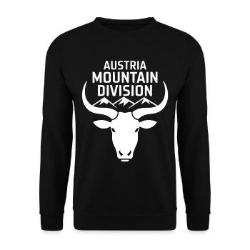 Austria Mountain Division – Alpen Wander Design - Unisex Pullover - Schwarz - Vorne - Alina (178cm) & Michal (187cm)