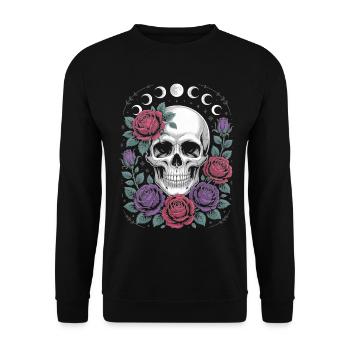 Gothic Skull with Moon Phases and Roses Design - Unisex Sweatshirt - black - Front - Alina (178cm) & Michal (187cm)