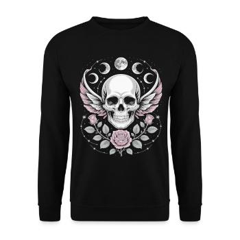 Gothic Skull with Moon Phases and Roses Design - Unisex Sweatshirt - black - Front - Alina (178cm) & Michal (187cm)